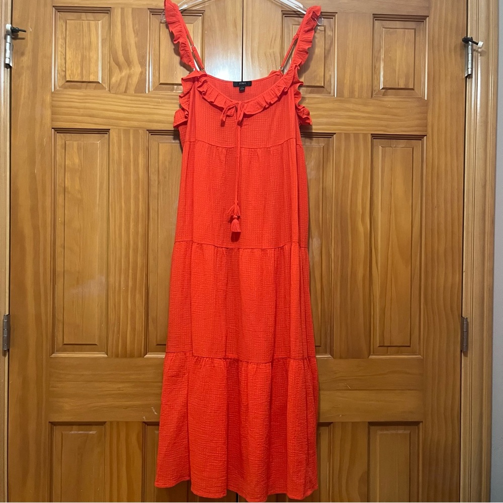 J. Crew Orange Tiered Sundress Size Large